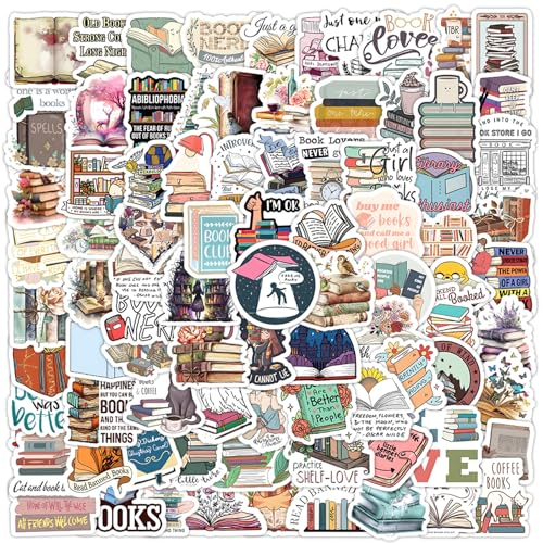 100 Pcs Book Stickers for Kids and Teens Waterproof Vinyl Reading Stickers Packs Aesthetic Book Lovers Reading Decals for Scrapbook,Laptop,Water Bottle,Skateboard