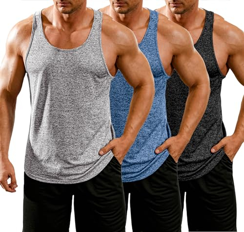 COOFANDY Tank Top Herren 3er Pack Unterhemd Herren Gym Tanktop Sport Unterhemden Fitness Muskelshirts Männer Funktionsshirt Schwarz/Hellgrau/Marineblau L
