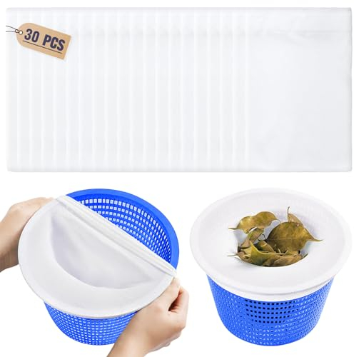 Tuofang 30pcs Chaussette Skimmer Piscine, Filtre Skimmer Piscine, Reutilisable pour Panier Skimmer, Filtrantes Chaussettes Protégez La Piscine Propre Retirer Feuilles, Écume, Cheveux