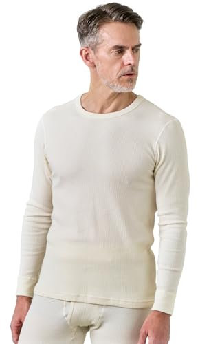 LAPASA Men's Waffle Thermal Top Cotton Long Sleeve Skin-Friendly Base Layer T-Shirt Midweight M58 Off-White S