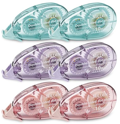 Traxenta 6 Pcs Colla a Nastro Permanente, Rullo di Colla, Dispenser di Nastro Biadesivo Trasparente per Artigianato, Creazione di Biglietti, Foto, Diario e Scrapbooking (Rosa, Viola, Blu) 10mX8mm