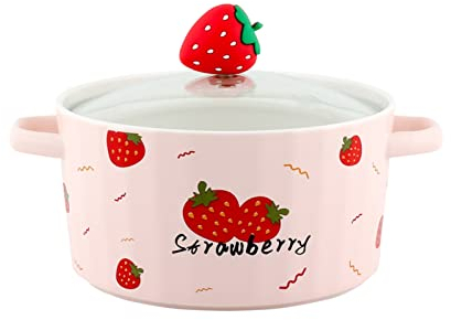 KOHARA Bols à Ramen en céramique, Bols à Soupe, Bol Polyvalent Bol à Ramen en céramique avec Couvercle Fourchette Cuillère Micro-Ondes Lave-Vaisselle Vaisselle Bol de Service Grand (Cou