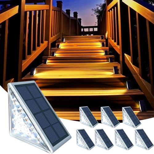 TOTHDATE 8er-Set Solar Treppenbeleuchtung Außen Warmweiß Licht, Solar Stufenleuchten Wegeleuchten IP67 Wasserdicht für Boden Veranda Dekor Hof Pfad Garten Gehwege