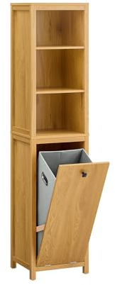 SoBuy Hochschrank Badezimmer Schrank Badschrank schmal mit Wäschesack Wäscheschrank Badregal Badezimmerschrank Badezimmermöbel Dunkelnatur BHT ca. 40x173x35cm BZR95-SN