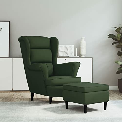 ZEYUAN Ohrensessel mit Hocker Dunkelgrün Samt, Armlehnensessel, Lesesessel, Sessel Wohnzimmer, Loungesessel, Relax Sessel, Sessel Schlafzimmer