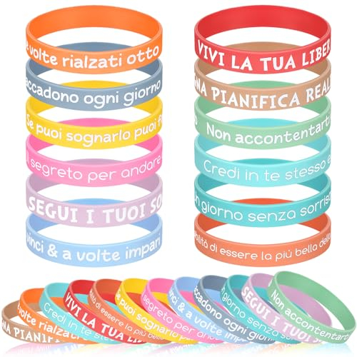 Otuuz 24 Braccialetti Motivazionali Italiano Silicone Bracciale Motivazionale con Scritta 20 cm Bracciale Colorati Regali di Ispirazione Gadget per Adolescente Collega Festa Natale(Colore Brillante)