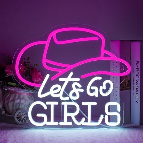 Horseneon Lets Go Girls Neon Light Sign Cowboy Hat Neon Lights for Bedroom Cowboy Neon Signs USB Dimmer Neon Light for Wall Living Room Bar Cowboy Party Girls room