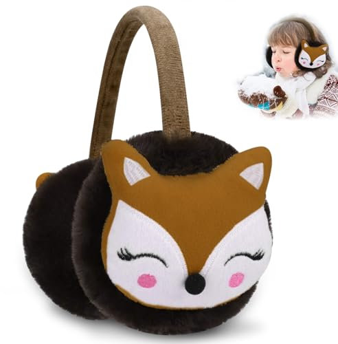 Uoimky Cache-oreilles enfants, Cache-oreilles en Peluche hiver avec bande dessinée motif renard Cache-oreilles Filles garcon Earmuff Protège Oreille pour filles pour l'extérieur