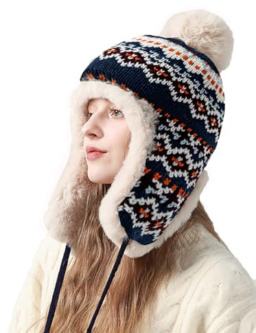 YAMEE Wintermütze Mütze Winter für Damen Plüsch Verdickt,Skikappen Damen Stricken mit Ohrenklappen Warme,Russische Mütze Herren Kälteschutz,Trappermütze Unisex mit Kinnriemen,Mütze Skifahren im Freien