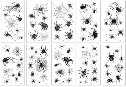 Halloween Spider Tattoo Temporäre Gesicht Aufkleber wasserdichte Horror Streich Props Aufkleber 10pcs, Halloween
