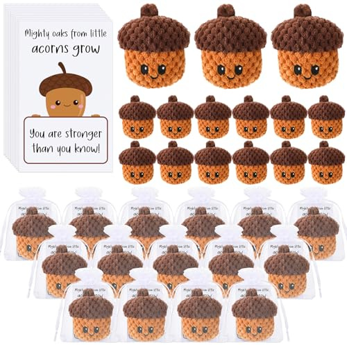 RoundFunny Positive Crochet Acorns Inspirational Gifts Cute Handmade Crochet Acorns with Cards and Bag Stocking Stuffer for Friend Daughter Son Small Birthday Gift