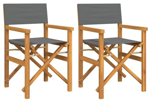vidaXL Folding Director's Chairs 2 pcs Grey Solid Wood Teak