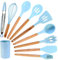 Juego de utensilios de cocina de silicona, juego de 10 utensilios de cocina con soporte, utensilios de cocina antiadherentes, resistentes al calor, paquete de regalo azul claro