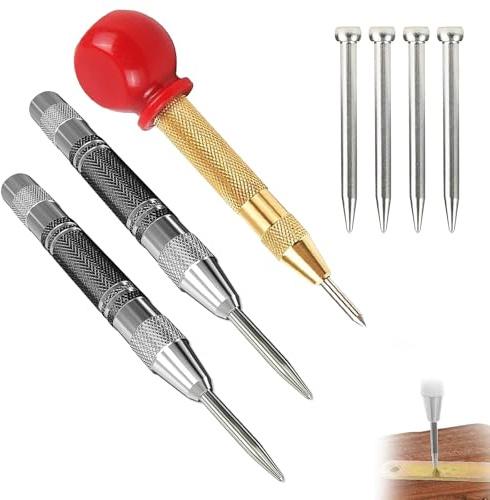 Bamyli 3 Stück Automatik Körner Set, Federbelasteter Center Punch mit Anreißnadel und 3 Ersatzspitzen, Einstellbare Einhand Federwirkung, Selbstschlagender Körner für Metall, Holz, Glas