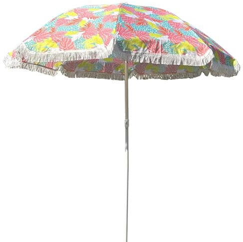 Ombrellone Da Spiaggia For Esterni In Stile Rustico, 1,80 M, Con Stampa Floreale Rosa E Nappe, Inclinabile, Protezione UV For Campeggio, Giardino, Patio