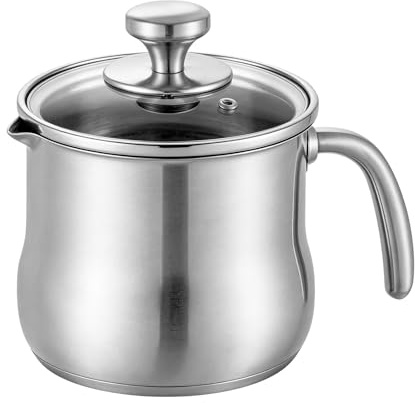 Olla de leche de acero inoxidable de 2 litros con tapa y pico de vidrio, cacerola de inducción con asa, olla de natación olla de pudín olla de fusión de baño de agua para gas, eléctrica y todo tipo de