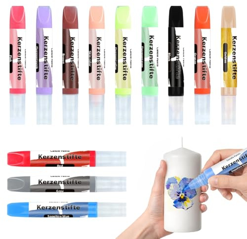 NAMIS 12 Stück Wachsstifte für Kerzen, Kerzenstifte 10 ml, Kerzen Bemalen Set,Candle Pen zum Kerzens Dekorieren & Gestalten für Kerzens DIY für Dekorieren und Gestalten von Stoff, Holz, Keramik