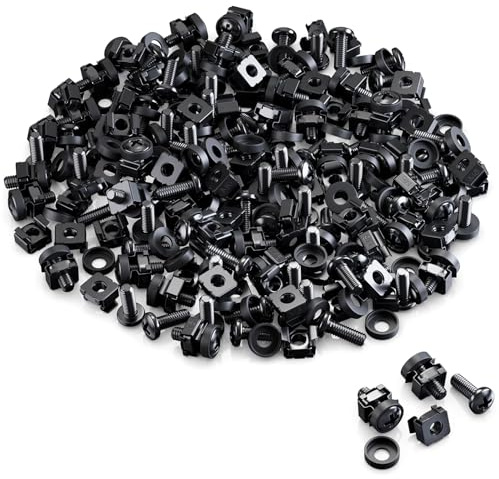 deleyCON [100er Set] M6 Tuercas Jaula & Tornillos para Armarios Red 10 Pulgadas 19 Pulgadas Racks IT, Kit Montaje para Rack Servidor Patchpanel Carcasa Técnica Eventos - Negro