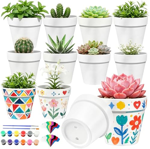 12 Paint Plant Plastic Flower Pots Gardening Kit, Small Succulent Plant Pots, Comprende Pennelli, Colori E Etichette Per Le Piante, Decorative Flower Pot Art Diy Kit Suitable For Birthdays and Easter