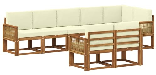 vidaXL Outdoor-Sofagarnitur mit Kissen 8 pcs Natur und Creme Polyester, Moderne Sofa für draußen, Gartenmöbel-Set, wetterfest, gemütliche Terrassen-Lounge