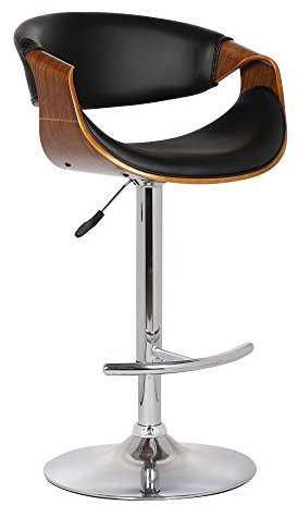 Armen Living Barhocker, drehbar, Kunstleder, Walnussholz, Schwarz