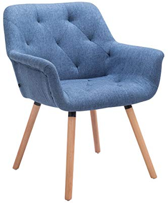 CLP Esszimmerstuhl Cassidy Mit Stoffbezug Und Sesselförmigem Gepolstertem Sitz I Retrostuhl Mit Armlehne Und 45 cm Sitzhöhe, Farbe:blau, Gestell Farbe:Natur