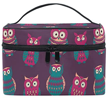 Kosmetiktasche Schminkkoffer, Eule Print Violett Kosmetikkoffer mit Griff und Fächern für Reisen, Teenager Mädchen und Damen Make Up Tasche