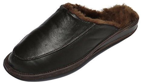 Hollert Leather Lammfell Hausschuhe JAN Premium Fellschuhe aus 100% Merino Schaffell Größe EUR 45, Farbe Braun