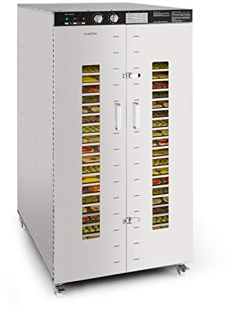 Klarstein Master Jerky Deshidratador de Alimentos - Temperatura Regulable sin Escalones 40-90 °C, Temporizador 15h, DigiSet Control, 24 Bandejas de Acero Inoxidable, 5850 W, Plata