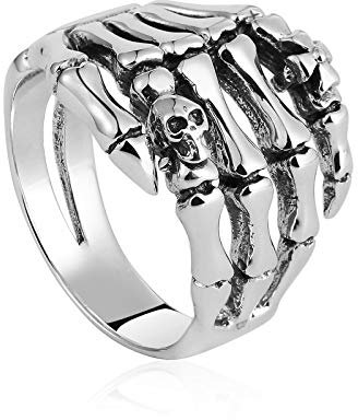 Daesar Herren 925 Silber Ringe Totenkopf Skelett Hand Gothic Ring Partnerring Classic Größe 60 (19.1)