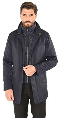Ciabalù Giaccone Elegante Uomo Impermeabile Invernale Giubbotto Lungo in Tessuto Tecnico (50, Blu)