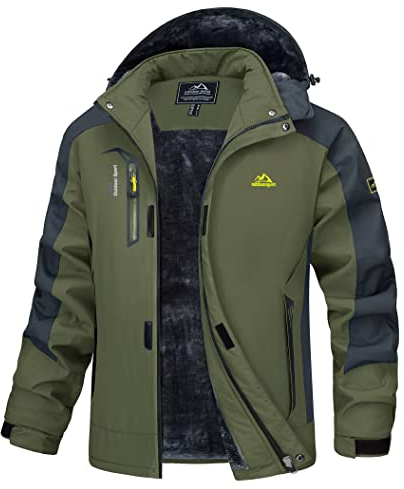 MAGCOMSEN Winterjacke Herren Outdoor Kapuzenjacke Atmungsaktiv Schneejacke Männer Softshelljacke Wasserdicht Arbeitsjacke Warm Regenjacke Armeegrün XL
