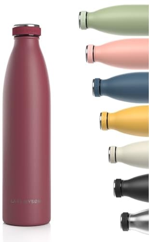 LARS NYSØM Edelstahl Trinkflasche 350ml, 500ml, 750ml, 1L, 1 5 liter | Thermosflasche Kohlensäure geeignet | Auslaufsichere Wasserflasche für Sport, Outdoor, Schule (Berry Red, 1000ml)