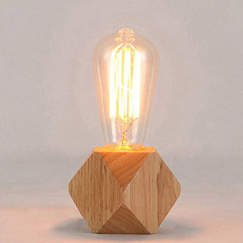 Mengjay Lampe de table moderne E27 Lampe de bureau en bois Lampe de chevet de diamant pour decoration de maison/chambre a coucher/salon Base en bois