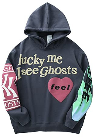 BLLDFZ I See Ghosts Hoodie Hip Hop Hooded, Dunkel_Grau, XXL/3XL