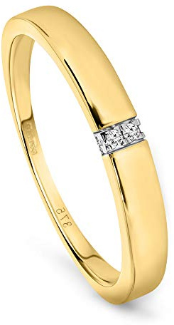 MIORE - Anello Donna Solitario, Oro Giallo Vero 9KT 375 con Diamanti Naturali a renderlo Lucente. Anello di Fidanzamento Donna. Anello anallergico.