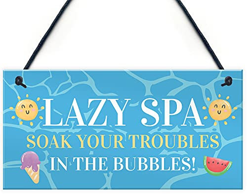 RED OCEAN Novelty Lazy Spa Hanging Decor Sign Hot Tub Decor Signs For Your Home Garden