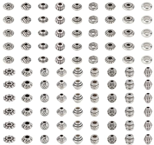 NBEADS 540 Stück Tibetanische Spacer Perlen, 18 Styles Antik Silber Spacer Beads Legierung Perlen Tibetanische Charms Set Für DIY Schmuckherstellung