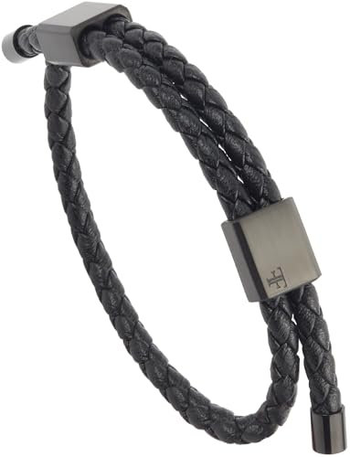 Forge & Foundry Men's Adjustable Black Twisted Leather Bracelet | Design-Led, Artisan Jewellery From London - Drapers (Black Double Clasp)