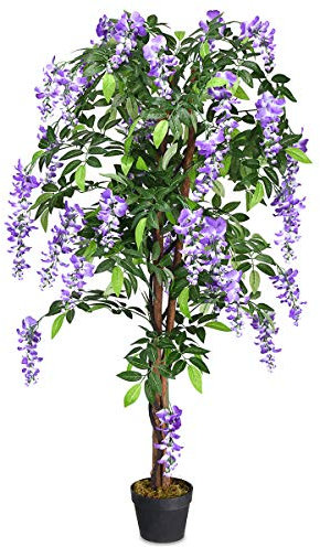 GIANTEX Albero artificiale per esterno o interno, pianta artificiale decorativa con 840 foglie e tronco naturale, simulazione decorazioni paesaggistiche, altezza 150 cm