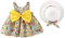 Robe d'été pour bébé fille - Sans manches - Motif floral - Nœud - Princesse - Robe d'été + chapeau de paille, jaune, 2-3 ans