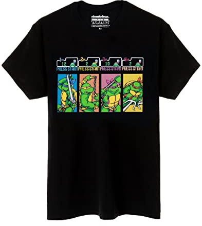 TEENAGE MUTANT NINJA Turtles T-Shirt for Men | Adults TMNT Arcade Video Game Retro Top | Leonardo Michelangelo Donatello Raphael Fighting Reptiles Merchandise
