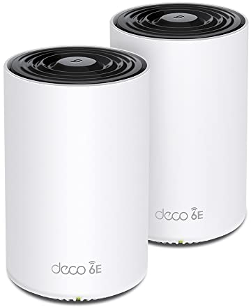 TP-Link Deco XE75 Pro Mesh WLAN Set (2 Pack), Wi-Fi 6E AXE5400 Tri-Band Router & Repeater, 1× 2.5G Port + 2× 1G Ports für jede Einheit, empfohlen für Häuser mit 3-5 Schlafzimmern, WPA3