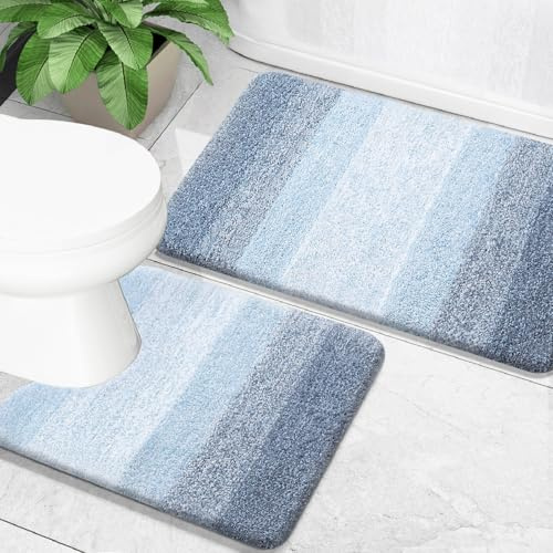 OLANLY Lot de 2 Tapis de Salle de Bain en Microfibre Doux et Absorbant, Tapis de Toilette en Forme de U, antidérapant, Lavage en Machine, Tapis de Bain en Peluche à Poils Longs pour Salle de Bain (61