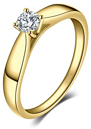 JewelryPalace Anello Argento 925, Oro, Diamante Simulato per Fidanzamento, Anniversario, Matrimonio - Solitario Donna, Gioielli 19.5