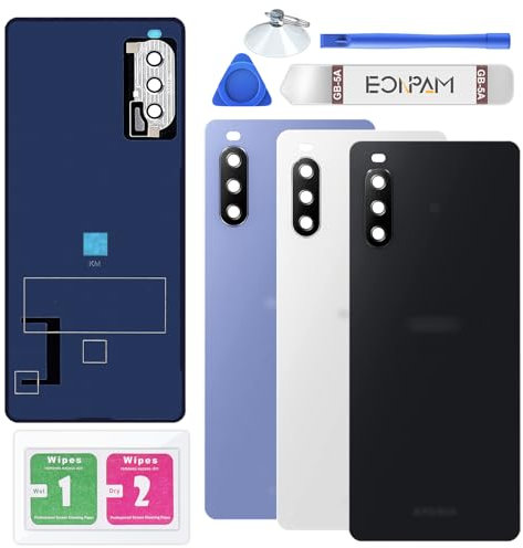 Eonpam Akkudeckel für Sony Xperia 10 III Rückseite Glas Original Backcover Back Glas Ersatz Reparatur Set mit Kameraobjektiv (Schwarz)