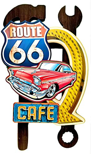 Diilihiiri Café Schild Route 66 — Original Retro-Schild von American Retro Sign Company für Bar Pub Café und Werkstatt Dekoration im Vintage-Stil der 50er-Jahre Großes Schild 60x40x4cm
