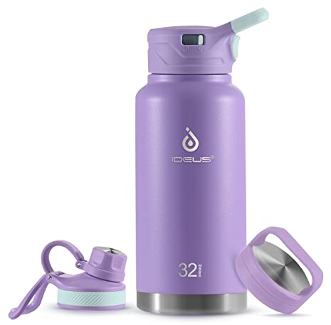 IDEUS Vakuumisolierte Wasserflasche, 32oz (950 ml) Edelstahl Doppelwand Flasche Metall Sport Kantine mit auslaufsicherem Schraubverschluss (Violett)