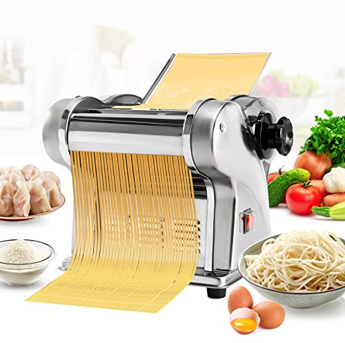 Dyna-Living - Electric Noodle Maker Machine, Dough Spaghetti Roller Pressing Machine, Adjustable Thickness 135W Stainless Steel for Home and Family Use (Round Noodles