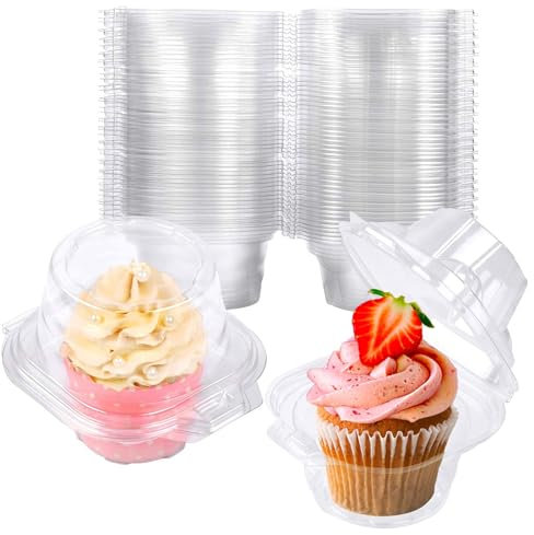 NPLUX 200 Pack Individual Cupcake Containers Plastic Cupcake Boxes Cupcake Holders Stackable Deep Dome Cupcake Carrier